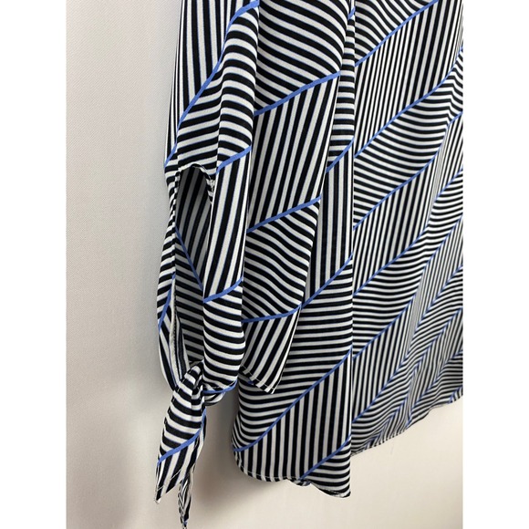 Talbots Striped Blouse Women's Large Black White Blue Tie Sleeve Work Top - Picture 5 of 7